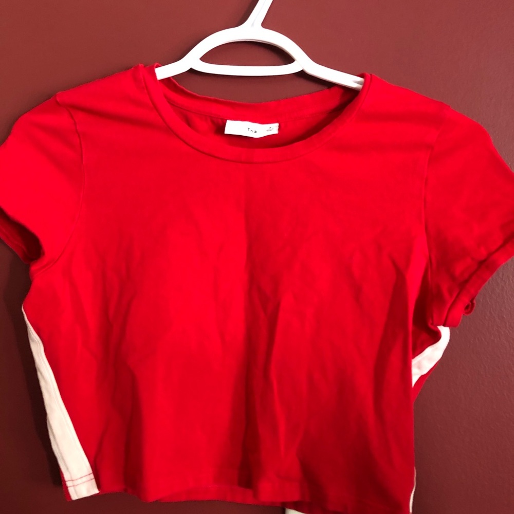 TNA Red and White Cropped T-Shirt